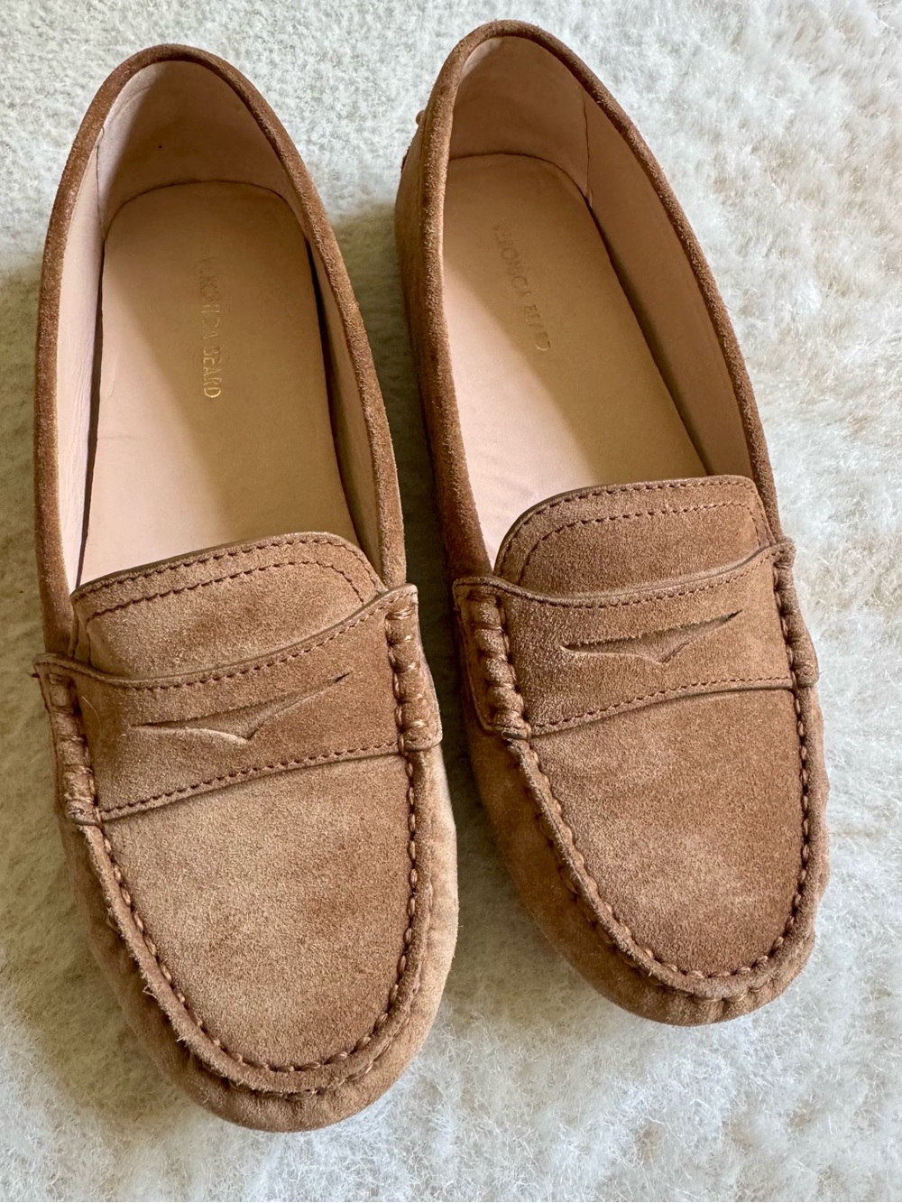 Veronica Beard Suede Driving Loafers Tan Neutral Slip On Flats- 8.5